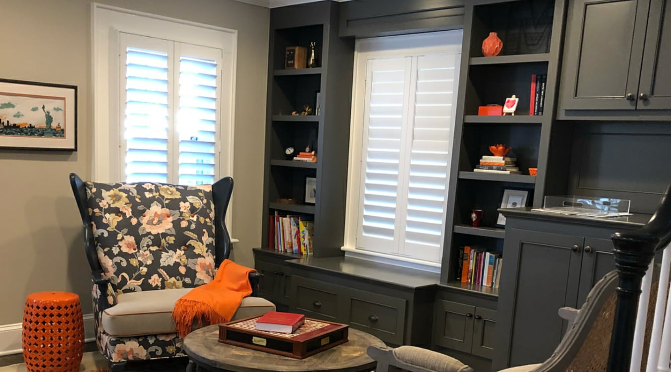 Plantation shutters in a den